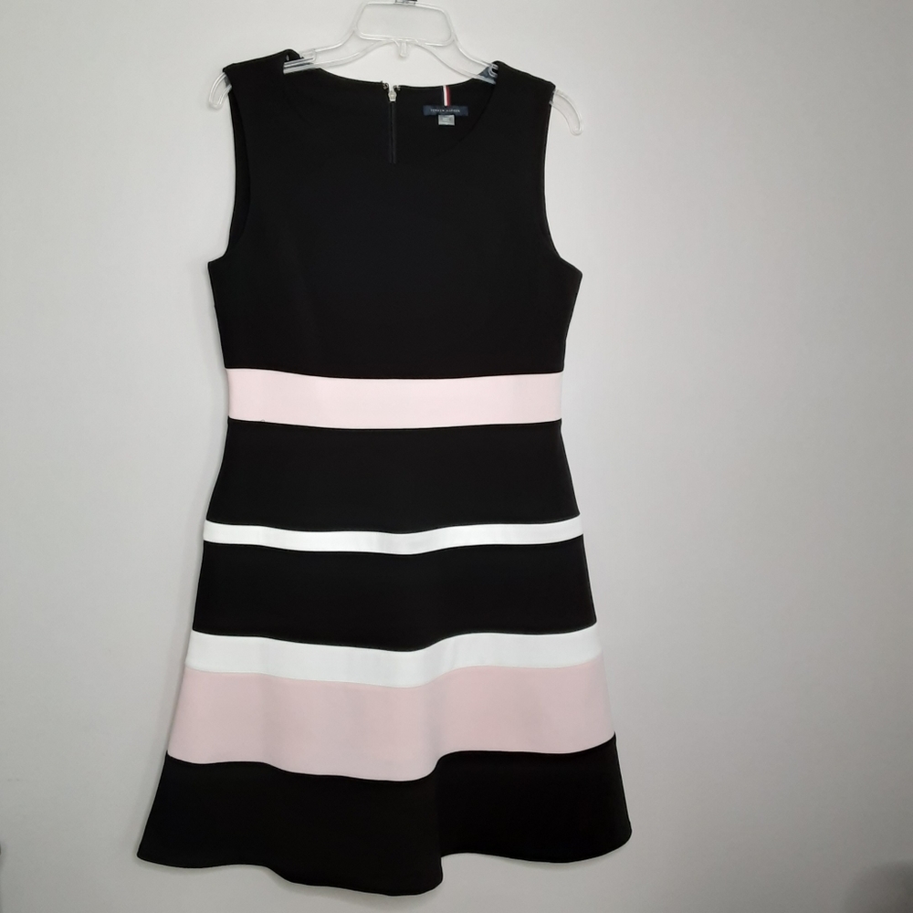 Tommy Hilfiger Black Mini Dress with Pink and White Stripes